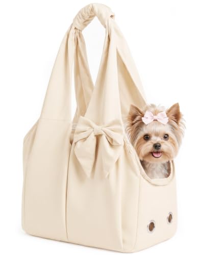Dog Purse Carrier for Small Dogs Soft-Sided Dog Bag Carrier with 4 Large Pockets No Collapse Lightweight Smart Zipper Lock Comfortable Puppy Cats Rabbit Carrier for Travel Outdoor(Beige)