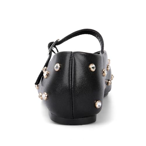 Goolita Sparkly Rhinestone Flats for Women, Square Toe Low Heel Studded Balle Flats Shoes Comfortable Buckle Strap Mary Jane Shoes3