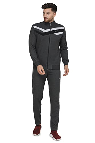 Image of Mens Cotton Blend Tracksuit with Elastic Drawstring Waist, Full Zip Jacket and Zipper Pockets | Lightweight Winter Sports Wear for Gym, Running, Walking, Workout