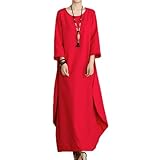 [andrei] [アンドレイ] ワンピース バルーン ロング 丈 個性的 デザイン ドレス 七分 袖 丸首 無地 クルーネック カジュアル レディース (L, 赤)