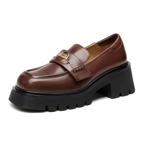 Image of BEAU TODAY Chunky Loafers Women Platform Penny Leather Lug Shoes