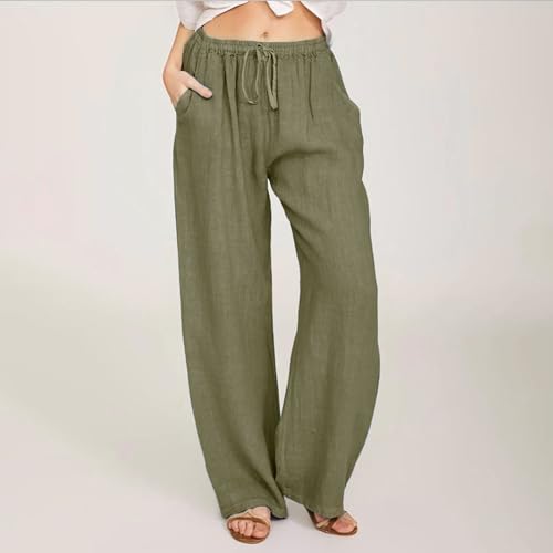 FZYLQY Wide Leg Linen Pants for Womens Casual Elastic Waist Palazzo Pants with Pockets Flowy Boho Beach Lounge Trousers2