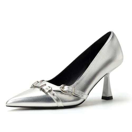 Image of IDIFU Kitten Heels Pumps Closed Pointed Toe Dress Shoes for Women