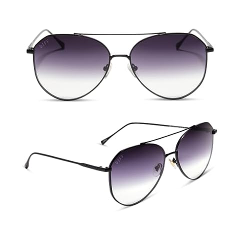 DIFF Jane lightweight oversized aviator sunglasses women UV400 protection, Matte Black + Sharp Grey Gradient Cover