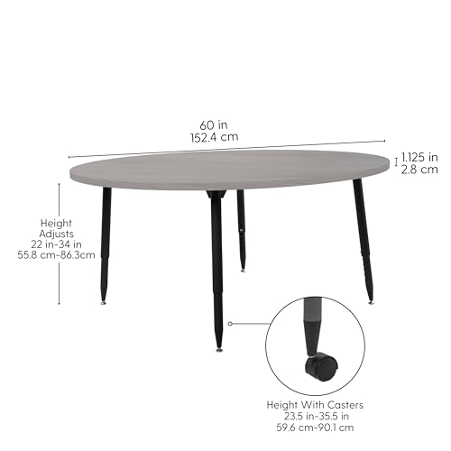 Image of Adapte Commercial Classroom Activity Table - 60 inch Round Woodgrain, ADA Compliant Tapered Legs with Glides & Casters, Adjustable Height 22-34 inch Wheelchair Accessible, School & Office Furniture