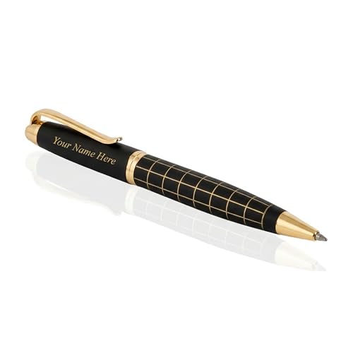 Image of Kajri Gifts Customized Pen With Name Luxury Ballpoint For Signature Customised Pen With Name Black And Gold Body Personalized Gift For Professionals And Corporate (Black Royal Check)