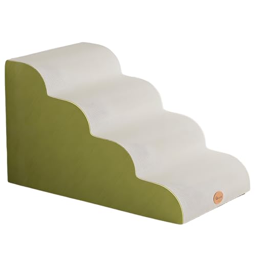 4段犬用スロープ/ステップ、滑り止め、犬用スロープ、高反発スポンジペット階段/はしご、高齢の猫や小型ペットに最適(White)