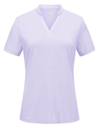 Image of BGOWATU Women's Golf Polo Shirts Short Sleeve Collarless Y-Neck Tennis Tops Quick Dry UPF 50+ Workout Shirt Lightweight
