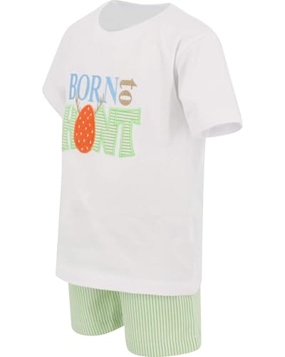 Image of Unique Baby Boys 2pc Shorts Set Outfit Short Sleeve Shirt with Embroidery Design and Shorts