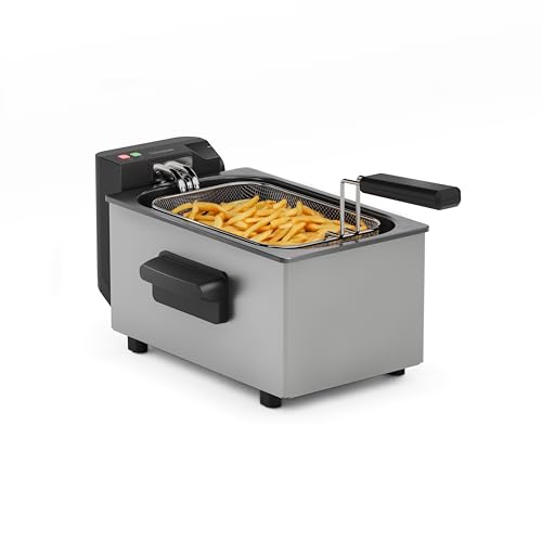 Tristar Friteuse en Acier Inoxydable, Capacité 3L, Température Réglable jusqu’à 190°C, Zone Froide, Pièces Lavables Lave-Vaisselle, Parois Froides, FR-9326, Noir