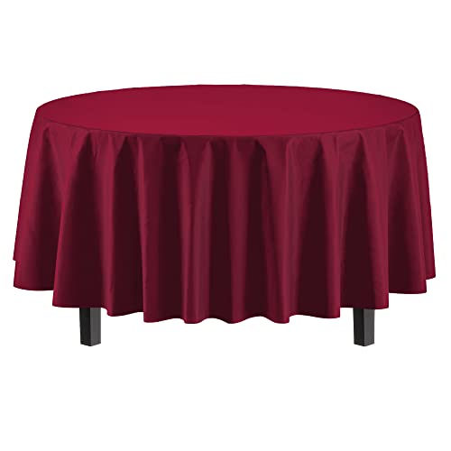 Exquisite 12-Pack Premium Plastic Tablecloth 84in. Round Table Cover - Burgundy