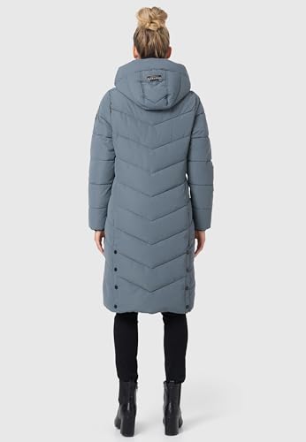 Navahoo Damen Wintermantel Warmer Langer Steppmantel mit Abnehmbarer Kapuze Sahnekatzii XIV Stormy Blue Gr. L