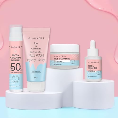 Glamveda Korean Rice & Ceramide 4 Step Skincare Routine For Women...