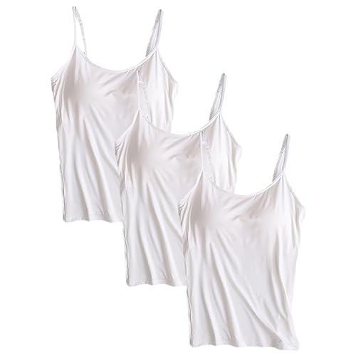 Jamron Mujer 3 Piezas Camisola sin Mangas con Sujetador Integrado Camiseta Interior con Tirantes Finos Ajustables Blanco + Blanco + Blanco S