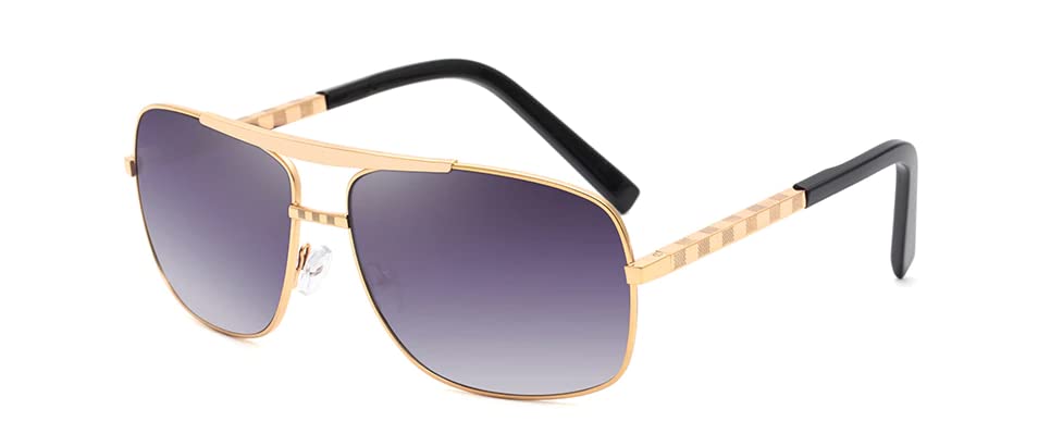 Sunglasses Men's Premium Classic Polarized Square Aviator Durable Metal Frame 100% UV Protection