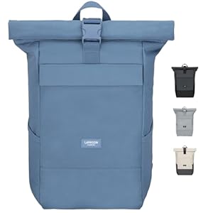 LARKSON Rucksack Damen Herren Hellblau - No 4 - Rolltop Backpack mit Laptopfach Uni, Arbeit & Fahrrad - Großer Reiserucksack - Wasserabweisend