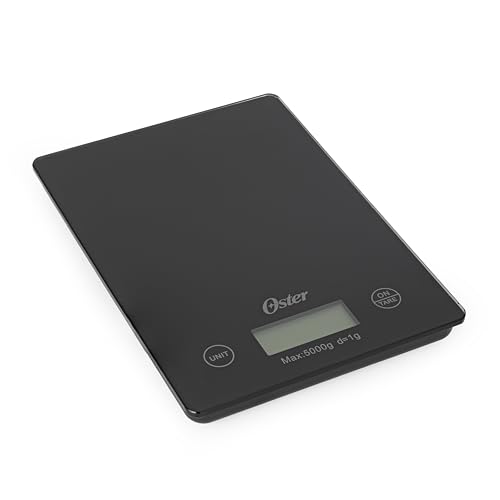 BALANÇA DE COZINHA DIGITAL DE MESA PARA USO DOMÉSTICO WESTMAN - TAMPO EM VIDRO, DISPLAY MONTADO NO CORPO DA BALANÇA E CAPAXIDADE MÁXIMA DE 5000 GRAMAS - 21,5cm x 15,4cm x 2,6cm - OSTER