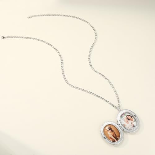 Locket Necklace Photo Lockets that Hold Picture | Forget-Me-Not and Plant Pressed Flower Locket Necklace | Polished Oval Pendant | Chain 25.6"4