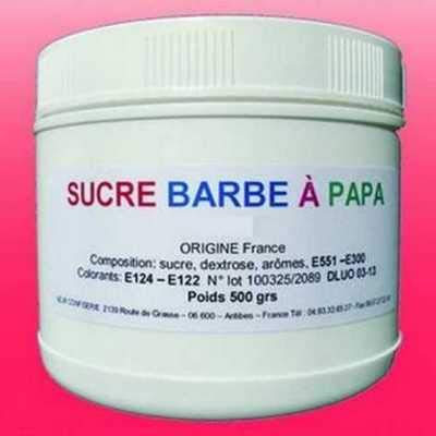 Pack de 3 Pots de 500 grs de sucre barbe à papa au choix + 100 batons 30 cm OFFERT
