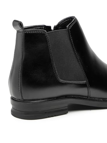 Image of Men's Stylish Vegan Leather Chelsea Boots with Side Zipper & Elastic Panel, Square Toe Ankle Boot (Tan /Black /Brown)