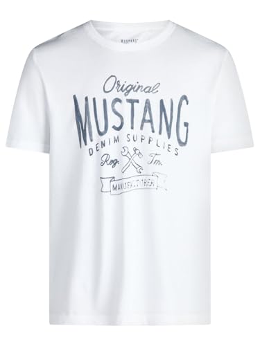 MUSTANG Tshirt Herren Regular Fit Rundhals Kurzarm Sommer Tee Shirt Logoprint Baumwolle, Größe:XXL, Farbe:General White (1001139-2045) – Ansicht 3