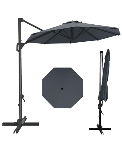 10FT Cantilever Umbrella Outdoor Patio Umbrella w/Base Included Market Offset Umbrella Sun Shade Windproof with 360-Degree Rotation for Patio Garden Deck Pool, Navy Blue