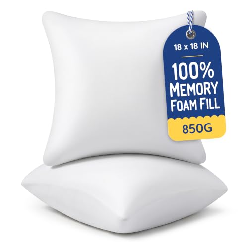 Image of AM AEROMAX 18x18 Memory Foam Throw Pillow Inserts, 2 Pack, Square, White