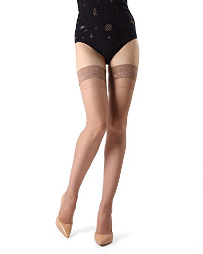 Image of MeMoi Women's Crystal Sheer Lace Top Thigh High Stockings