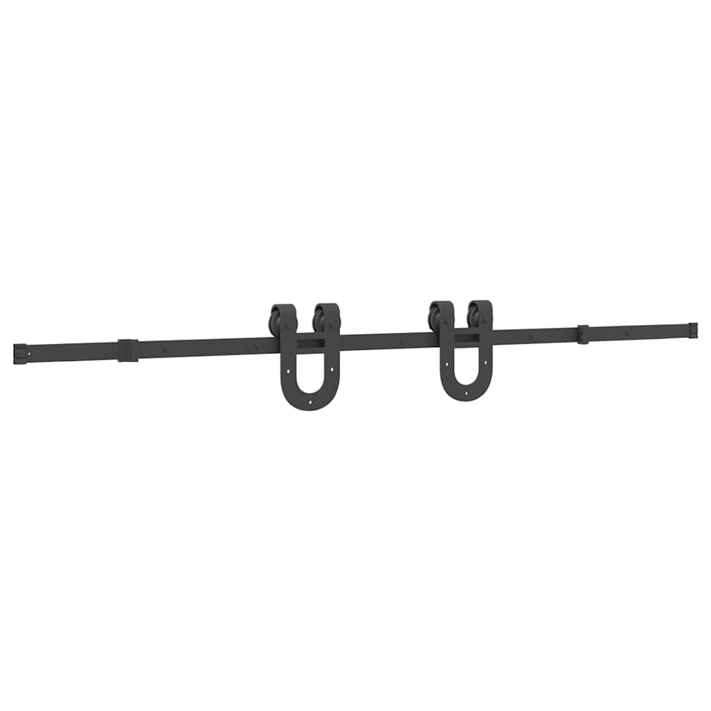 Juego de herrajes para puerta corredera, 200 cm, acero negro, con tope para puerta, guía de suelo, rieles y ruedas para puerta de habitación, puerta principal, montaje y reparación