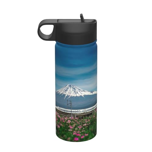 魔法瓶 富士山と通る新幹線 水筒 530ml タンブラー ステンレスボトル コーヒーカップ ウォーターボトル ストロー付き 大容量 真空断熱 保温保冷 子供 通勤 通学 登山 旅行 スポーツ かわいい おしゃれ プレゼント