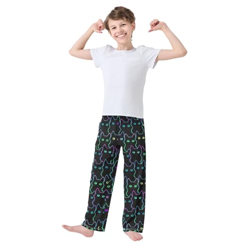 Galaxy Black Cat Boys Long Pants Soft Trousers Elastic Waist Kids Lounge Bottoms with Pockets S-XL2