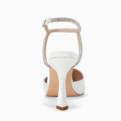 Image of Coutgo Women Rhinestone Heels Kitten High Satin Pumps Pointed Toe Sparkly Sexy Wedding Dress Shoes