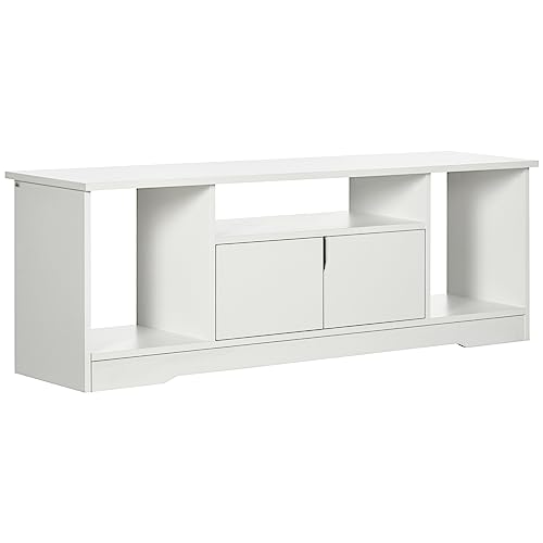 HOMCOM Mobile Porta TV Fino a 42'' con Armadietto e Ripiani Aperti, Mobiletto TV per Salotto e Soggiorno in Legno, 120x30x41cm, Bianco