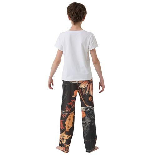 Halloween Birds Leaf Boys Long Pants Soft Trousers Elastic Waist Kids Lounge Bottoms with Pockets S-XL3