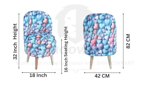 Image of Printed Ottoman Stool with Chair, Velvet Footrest Stool for Living Room, Wooden Legs Ottoman for Sofa & Living Room Decor, Chair (18 inchx32 inch), Puffy (16 inchx17 inch), Cmbo-Blue Heart