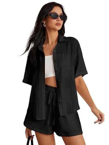 Image of Leriya Fashion Co-ord Set for Women Stylish Solid Poly Lycra Cotton | Textured Pyjama Set For Woman Travel Beach & Holiday Look | Oversized Loose Fit Trendy Top & Shorts for Summer Day Vacation
