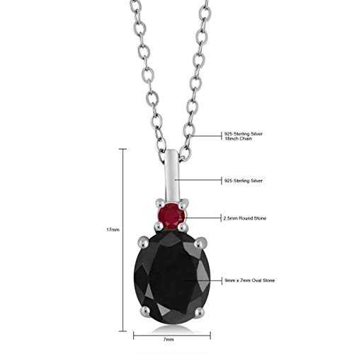 Gem Stone King 925 Sterling Silver Black Sapphire and Red Ruby Pendant Necklace For Women (2.66 Cttw, Gemstone September Birthstone, Oval 9X7MM, with 18 Inch Silver Chain)3