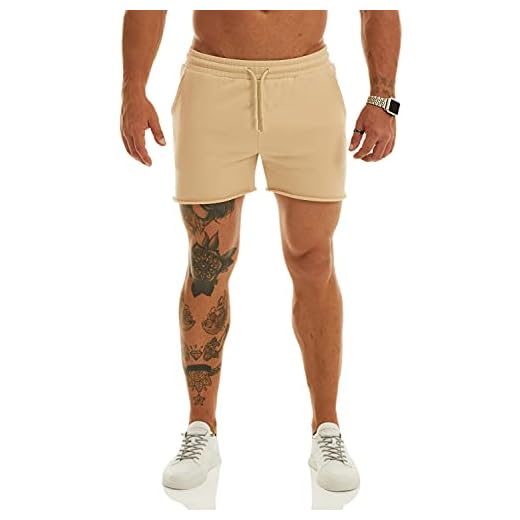 Ouber Men's Workout Squatting Shorts Slim Fit Gym Weightlifting Bodybuilding Beige,M