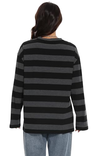 Long Sleeve Crewneck Striped T-Shirt, Grunge Clothes for Women, Teen Girls Emo Shirt Harajuku Clothes Gothic Top4