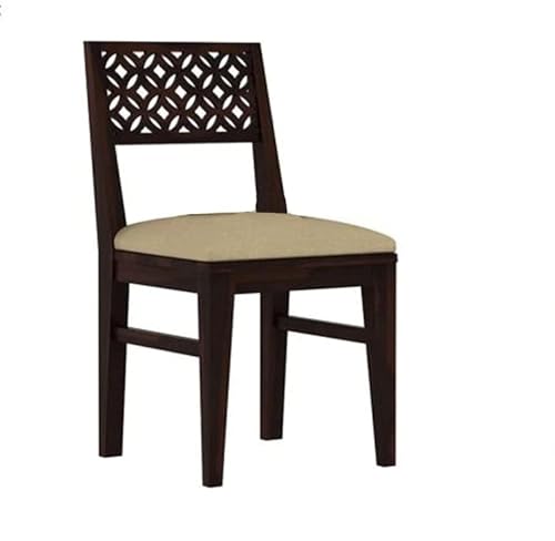 Image of Wooden Dining Table Set 4 Seater | Solid Sheesham Wood Four Seater Dining Table 4 Seater with 4 Cushion Chairs for Living Room | 4 Seater Dining Set for Hotel and Restaurant, Walnut Finish