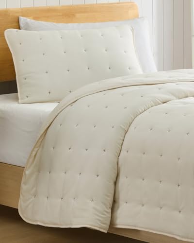 Image of Quilts Twin Size - Bedspread for Twin Size - Lightweight Comforter Set - Quilt Bedding Set for All-Seasons - Ultra Soft, Breathable & Comfy - Summer Coverlet with 1 Pillow Sham - 68 inch x 86 inch, Cream