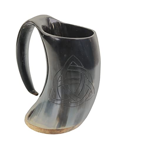Munetoshi 5” Drinking Mug Tankard Cup Real Cow Horn Bos Taurus Wood with Triquetra Celtic Knot