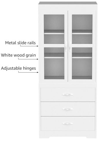 FOTOSOK-White-Kitchen-Pantry-Cabinet-67-Tall-Storage-Cabinet-with-2-Tempered-Glass-Doors-Modern-Kitchen-Cupboard-Large-Floor-Cabinet-with-3-Shelves-and-3-Drawers-for-Home-Office FOTOSOK White Kitchen Pantry Cabinet 67 Tall Storage Cabinet with 2 Tempered Glass Doors Modern Kitchen Cupboard Large Floor Cabinet with 3 Shelves and 3 Drawers for Home Office