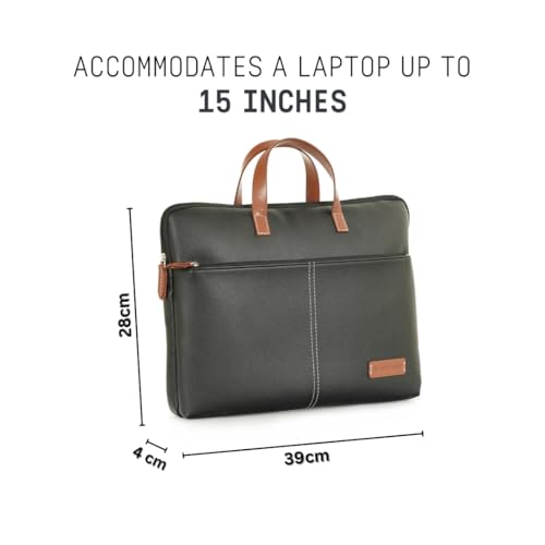 Image of Giordano Unisex 15 Inch Laptop Sleeve PU Bag for Professionals | Premium Leatherette | Water-Resistant & Padded Slim-Fit with Trolley Strap for Men & Women