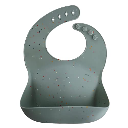 Image of mushie Silicone Baby Bib | Adjustable Fit Waterproof Bibs (Cambridge Blue Confetti)