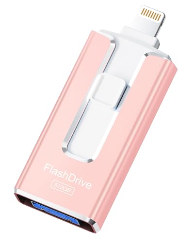 Image of MFi Certified Flash Drive for iPhone iPad 512GB, Photo Stick for External Memory Storage, Easily Back Up and Save Photos Videos, USB Memory Stick Thumb Drive for iPhone /iPad /Android /PC (Rose Pink)