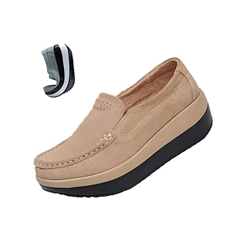 AngryMonkey Women's Suede Wedge Platform Sneakers,Lightweight Comfort Slip-on Hidden Height Orthotic Cushion Walking Casual Shoes