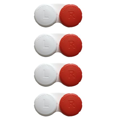 Kuanfine 4 Pack Contact Lens Case Leak Proof Travel Contact Case, Colored Contact Lens Storage Holder Container(Red)