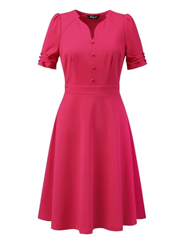 Image of Allegra K Formal Work Dress for Women's Puffy Sleeve A-Line V Neck Office Dresses