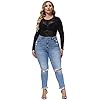 Hanna-Nikole-Womens-Plus-Size-See-Through-Bodysuit-Sheer-Long-Sleeve-Jumpsuit Hanna Nikole Women Plus Size Bodysuit Long Sleeve Leotard Top Basic Stretchy Jumpsuit 18W